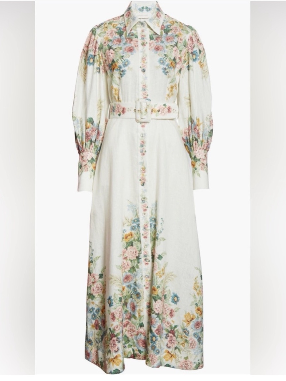 Zimmermann Wavelength Floral Long Sleeve Linen Maxi Dress size 1